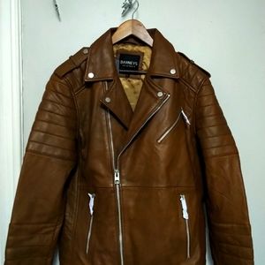 Brown leather biker jacket